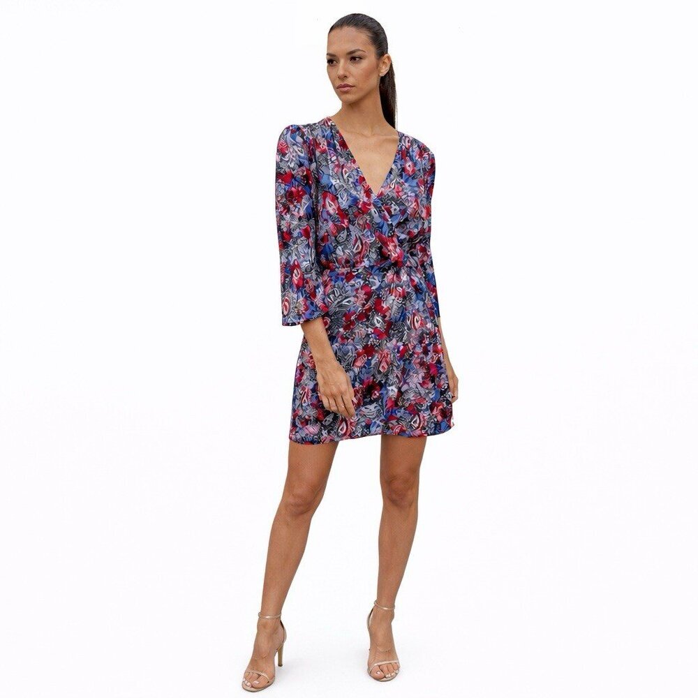 The Kooples Women’s Size Medium Red Silk Floral Paisley Flowers Mini Dress $395